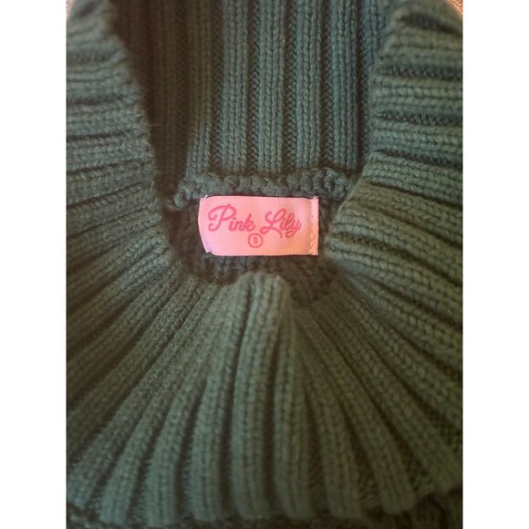 Pink Lily Womens S Teal Chevron Pattern Mock Neck Cable Knit Sweater - Picture 6 of 10